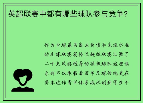 英超联赛中都有哪些球队参与竞争？
